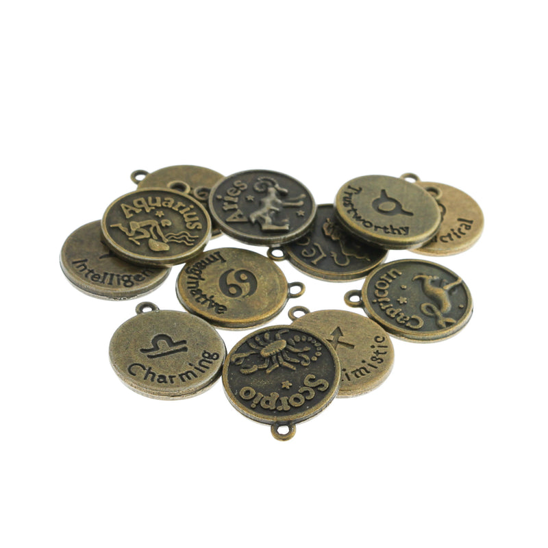 Antique Bronze Zodiac Collection 12 Different Charms - BC1274H