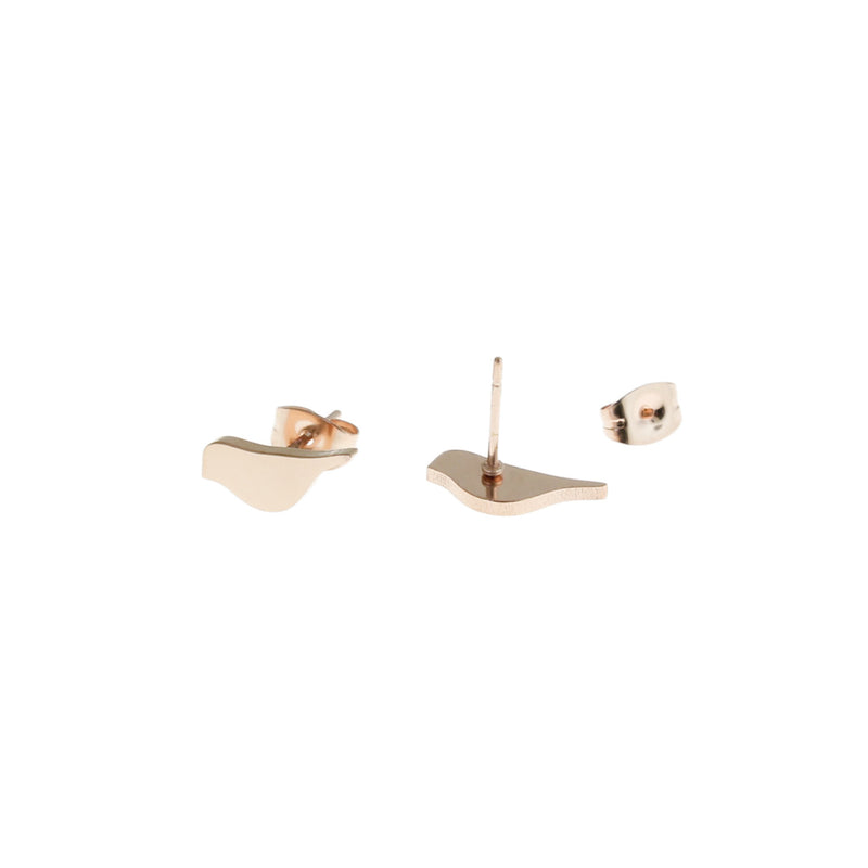 Rose Gold Stainless Steel Earrings - Bird Studs - 12mm x 5mm - 2 Pieces 1 Pair - ER179