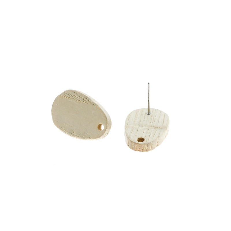 Wood Stainless Steel Earrings - Geometric Drop Studs - 20mm x 14mm - 2 Pieces 1 Pair - ER020
