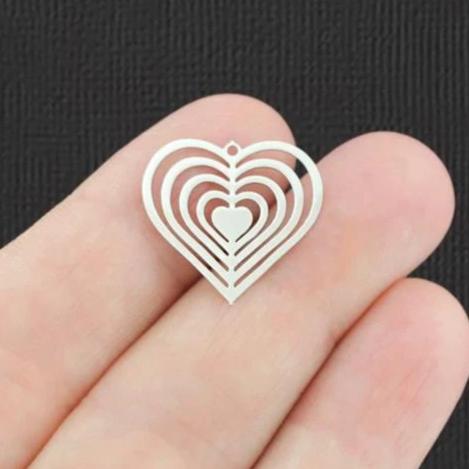 5 Heart Silver Charms 2 Sided - SC8068