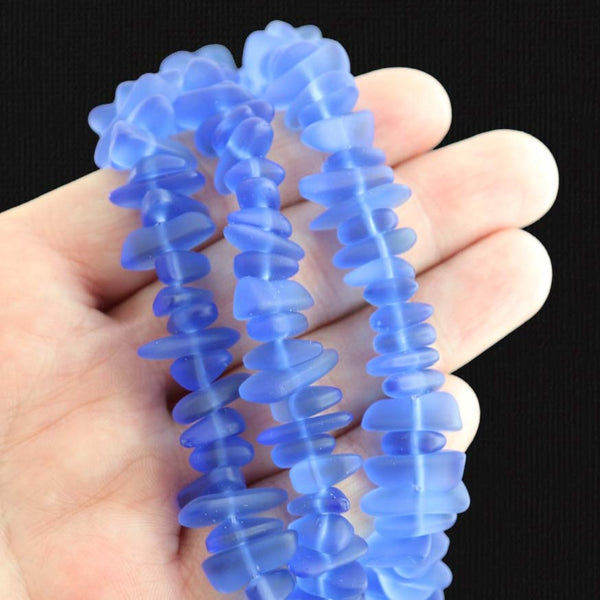 Nugget Cultured Sea Glass Beads 9mm x 6mm - Light Royal Blue - 1 Strand 50 Beads - U027