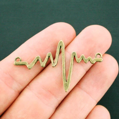 6 breloques connecteur Heartbeat ton bronze antique 2 faces - BC1040