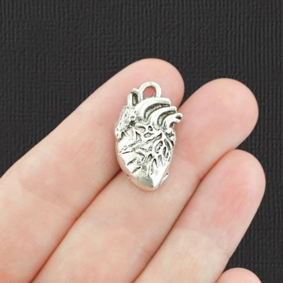 4 Human Heart Antique Silver Tone Charms - SC8027