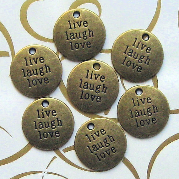 5 Live Laugh Love Antique Bronze Tone Charms - BC250