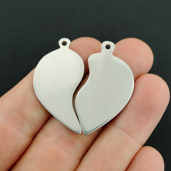 SALE Heart Stamping Blank - Stainless Steel - 38mm x 20mm - 1 Set 2 Pieces - MT751