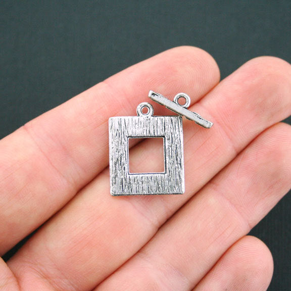 Square Silver Tone Toggle Clasps 22mm x 17mm - 4 Sets 8 Pieces - SC4806
