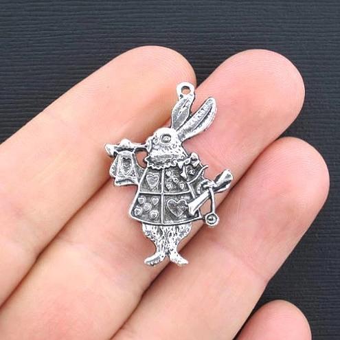 5 breloques de ton argent antique lapin blanc - SC3387