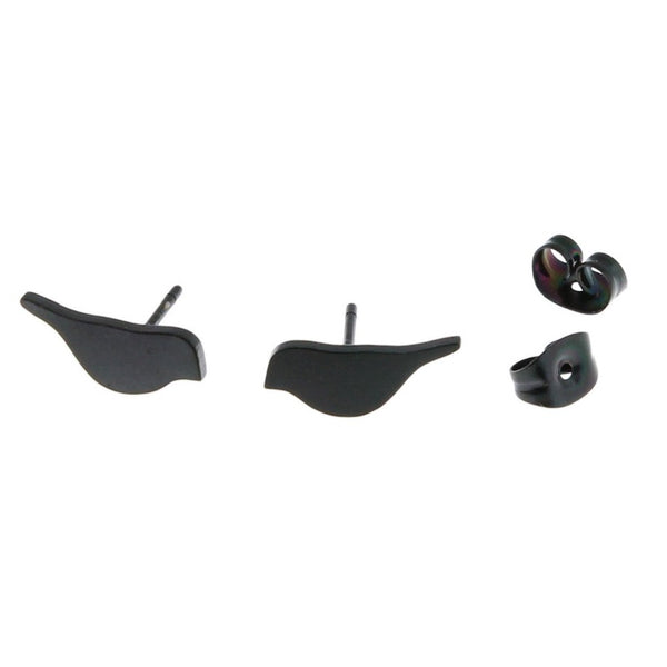 Gunmetal Black Stainless Steel Earrings - Bird Studs - 12mm x 5mm - 2 Pieces 1 Pair - ER199