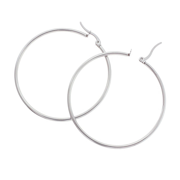 Boucles d'oreilles créoles - Acier inoxydable - Fermoir arrière 49 mm - 2 pièces 1 paire - FD648