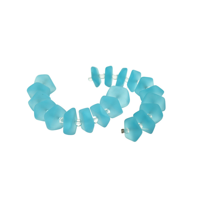 Nugget Cultured Sea Glass Beads 12mm x 12mm  - Ocean Blue - 1 Strand 10 Beads - U102