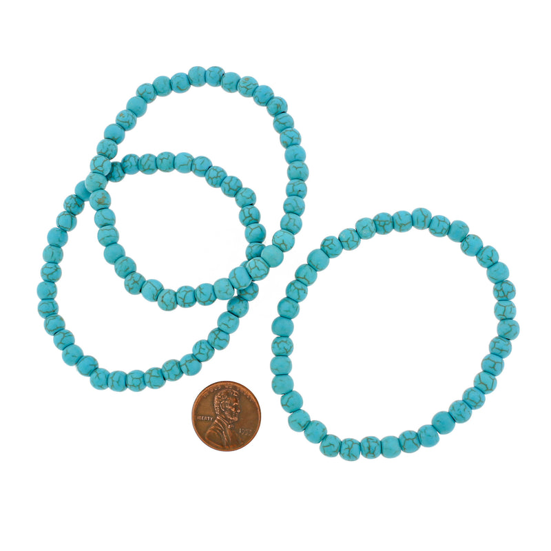 Bracelet Perles Howlite Rondes - 57mm - Turquoise - 1 Bracelet - BB177