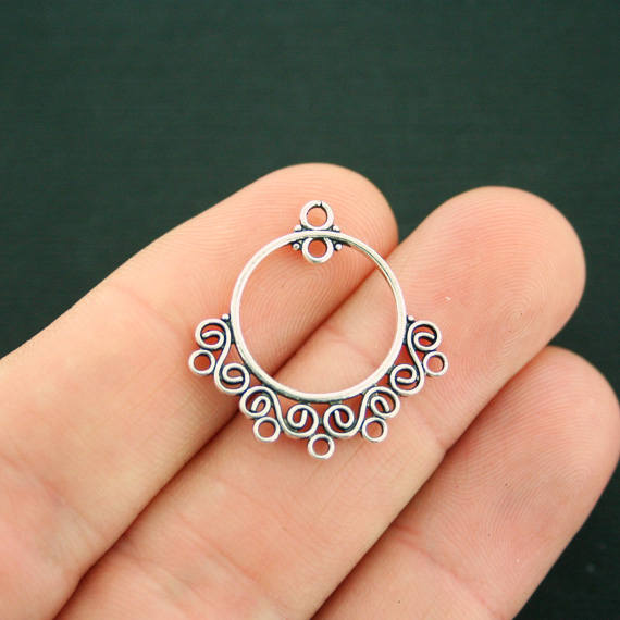4 Lustre Connecteur Antique Silver Tone Charms 2 Faces - SC7495