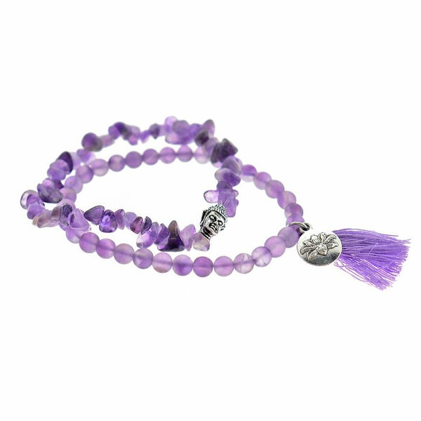 Bracelets de perles d'améthyste naturelle - 65 mm - Violet - 1 Set 2 Bracelets - N756
