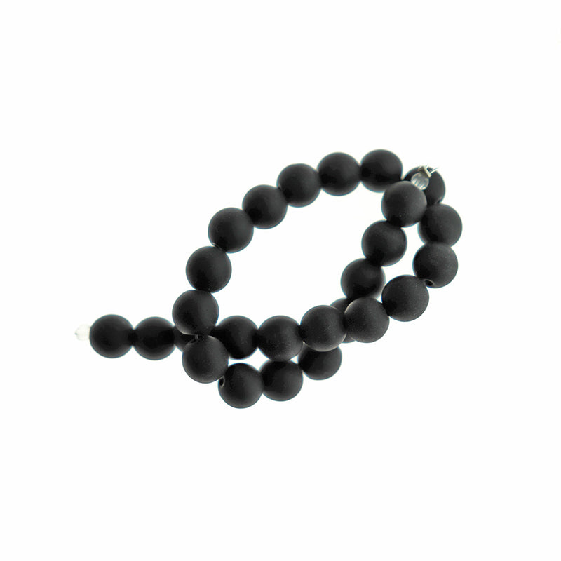 Round Cultured Sea Glass Beads 8mm - Black - 1 Strand 24 Beads - U238