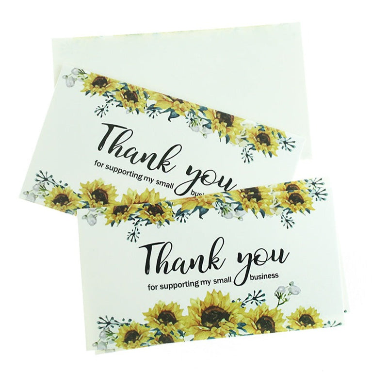 50 cartes de visite de remerciement tournesol - "Merci de soutenir mon entreprise" - TL200