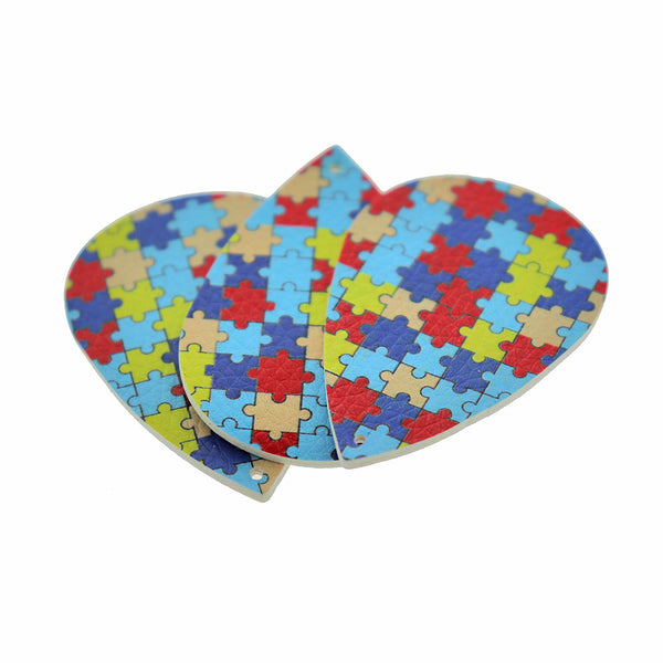 Pendentifs en forme de larme en similicuir - Puzzle de sensibilisation à l'autisme - 4 pièces - LP040