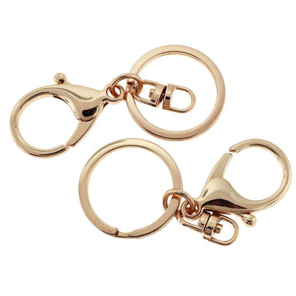 Gold Tone Key Rings With Swivel and Lobster Clasp - 68mm x 30mm - 2 Pieces - FD487