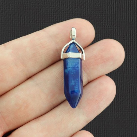 Pendentif en cristal de pierre précieuse d'agate bleue naturelle - GEM076