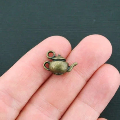 4 Teapot Antique Bronze Tone Charms 3D - BC223