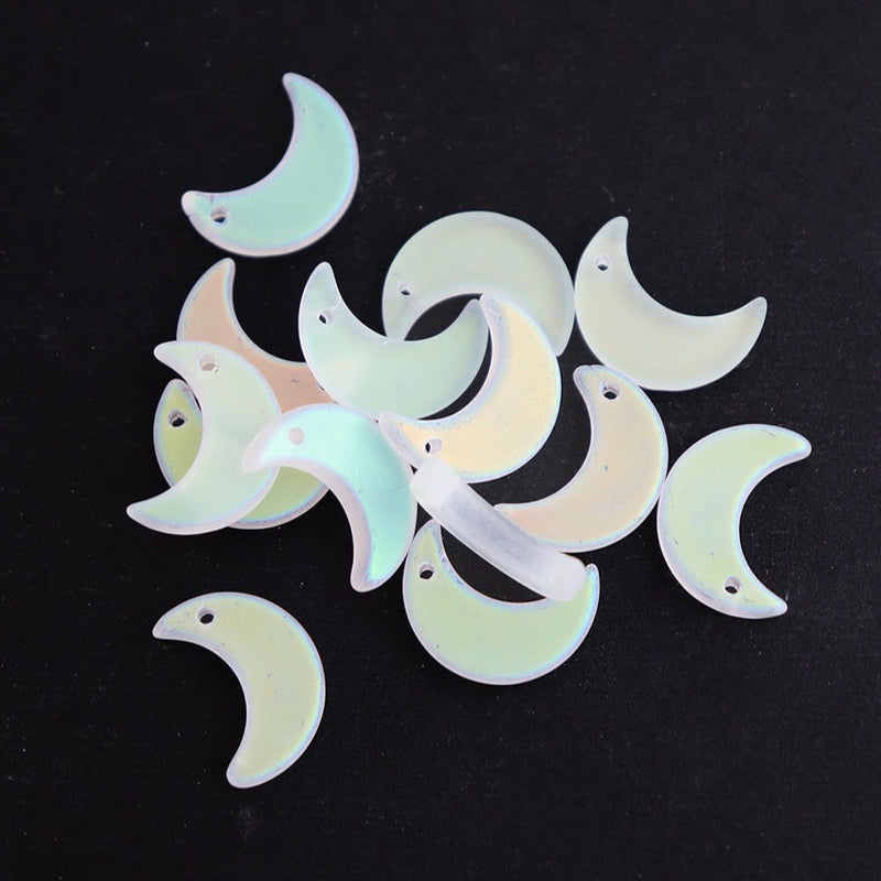 10 Opal Crescent Moon Glass Charms 2 Sided - Z575