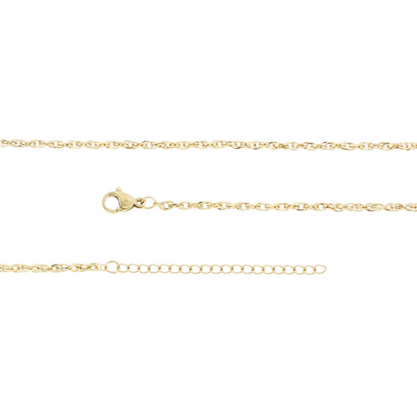 Gold Stainless Steel Double Cable Chain Necklace 20" Plus Extender - 2mm - 1 Necklace - N765