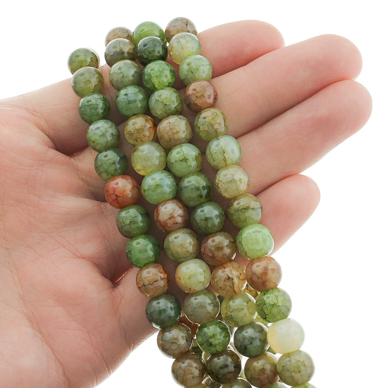 Perles rondes imitation pierres précieuses 8 mm - Vert terre et marron - 1 rang 100 perles - BD122