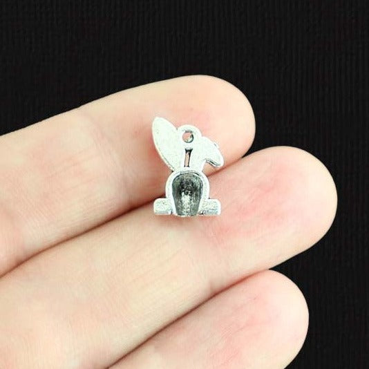 10 Bunny Antique Silver Tone Charms  - SC988