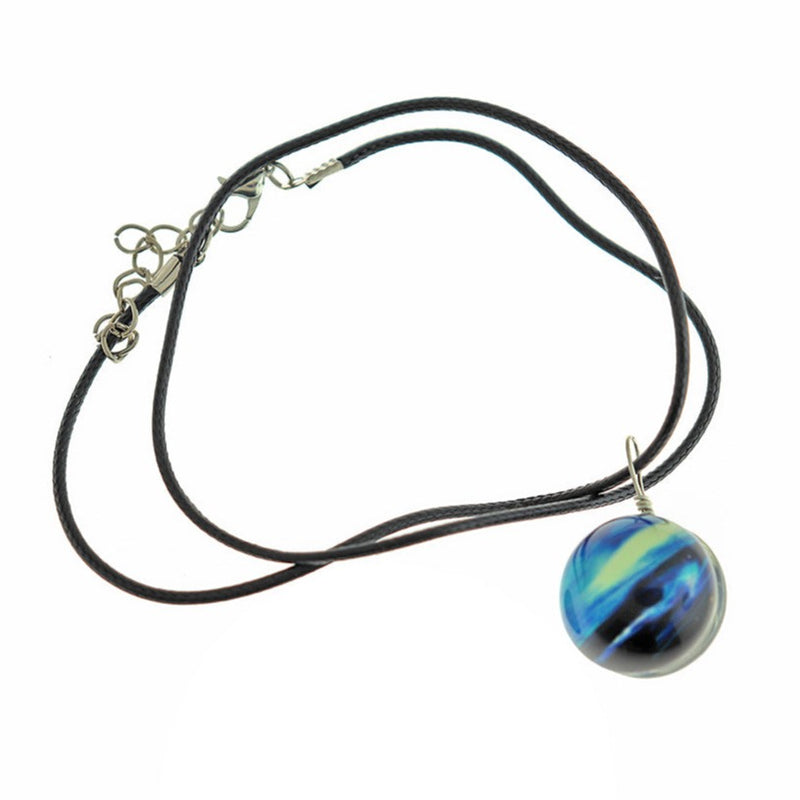Wax Cord Chain Necklace 18" With Galaxy Glass Pendant - 1.6mm - 1 Necklace - Z115