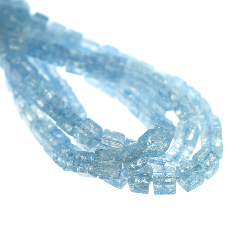 Cube Glass Beads 6mm - Sky Blue Crackle - 1 Strand 60 Beads - BD1536