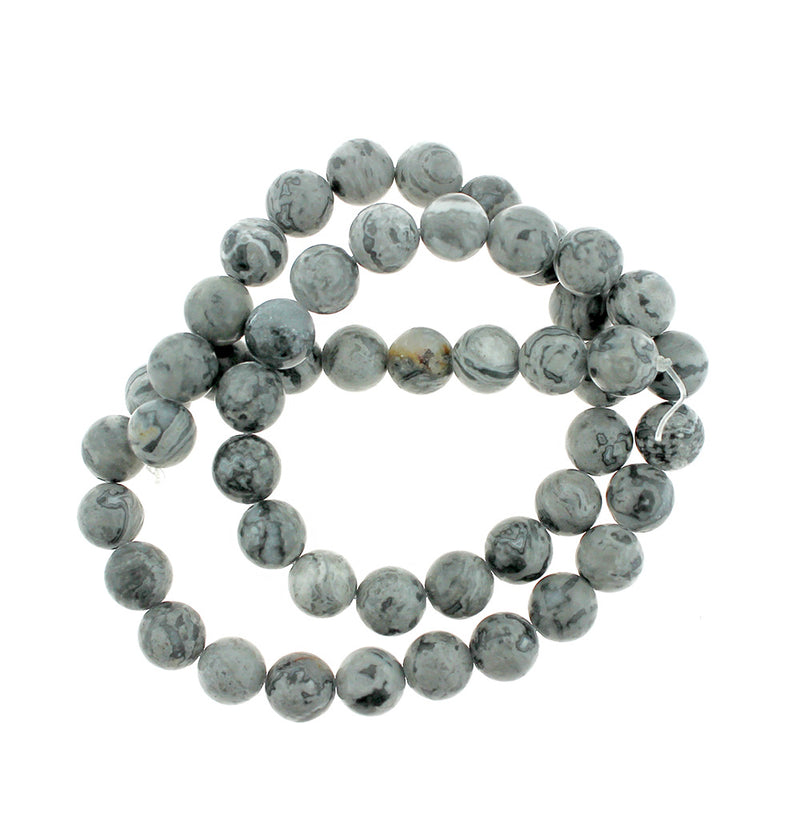 Perles rondes en jaspe naturel Picasso 4mm - 12mm - Choisissez votre taille - Tons gris orageux - 1 brin complet de 15" - BD1848