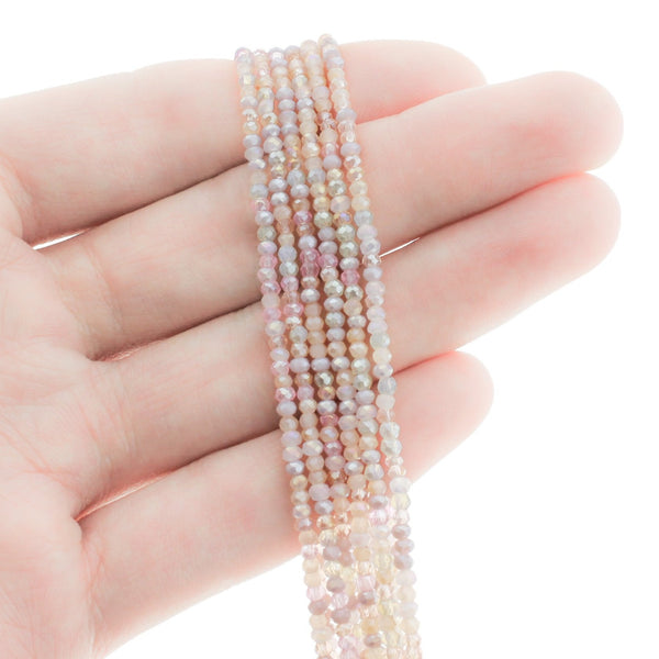 Faceted Glass Beads 2mm - Electroplated Pale Pink - 1 Strand 190 Beads - BD635