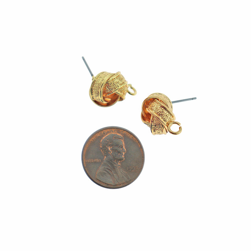 Boucles d'oreilles à nœud doré - Clou avec boucle - 15,5 mm - 2 pièces 1 paire - Z307