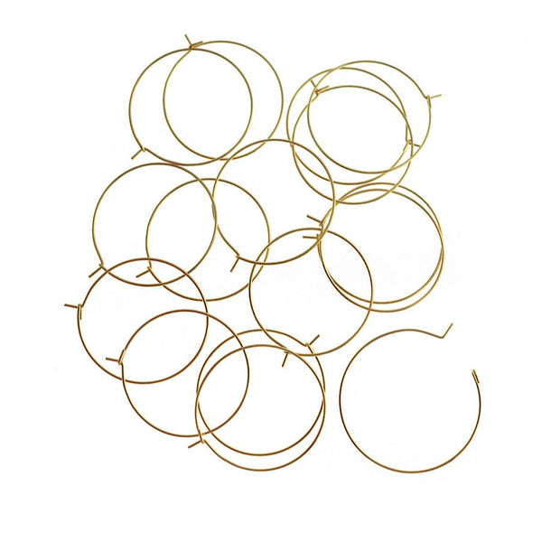 Gold Stainless Steel Earring Wires - Wine Charms Hoops - 33mm - 10 Pieces - Z962