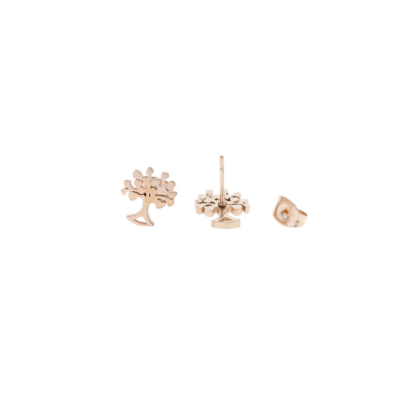 Rose Gold Stainless Steel Earrings - Tree Studs - 10mm x 9mm - 2 Pieces 1 Pair - ER016