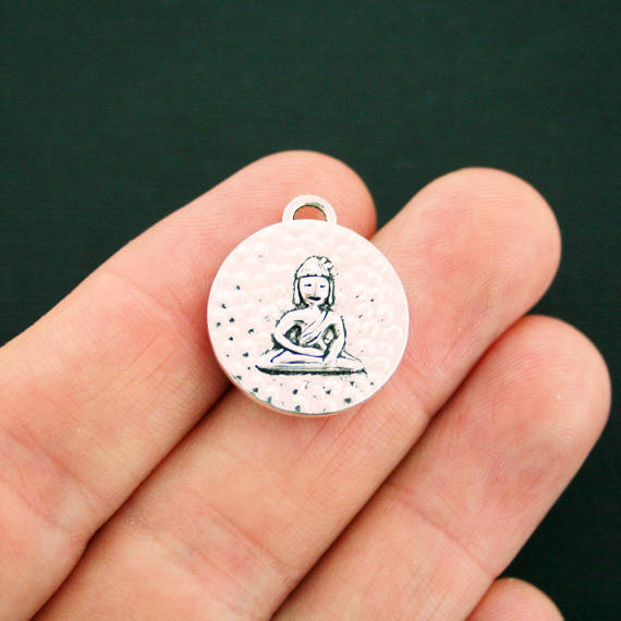 VENTE 5 Buddha Antique Silver Tone Charms 2 faces - SC6239