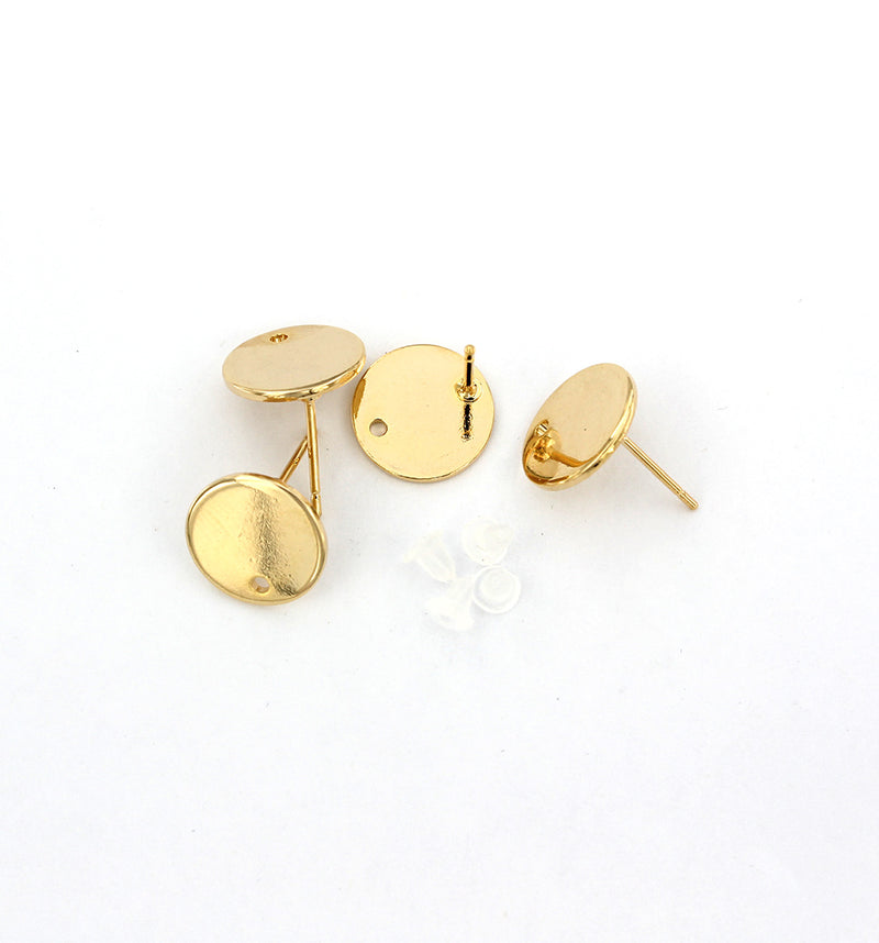 Gold Tone Earrings - Stud Bases - 12mm x 12mm - 2 Pieces 1 Pair - Z954