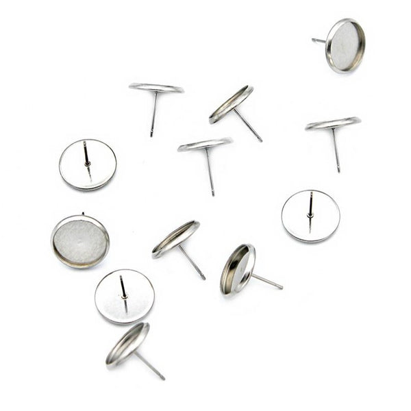 Stainless Steel Earrings - Stud Cabochon - 14mm - 10 Pieces 5 Pairs - CBS027