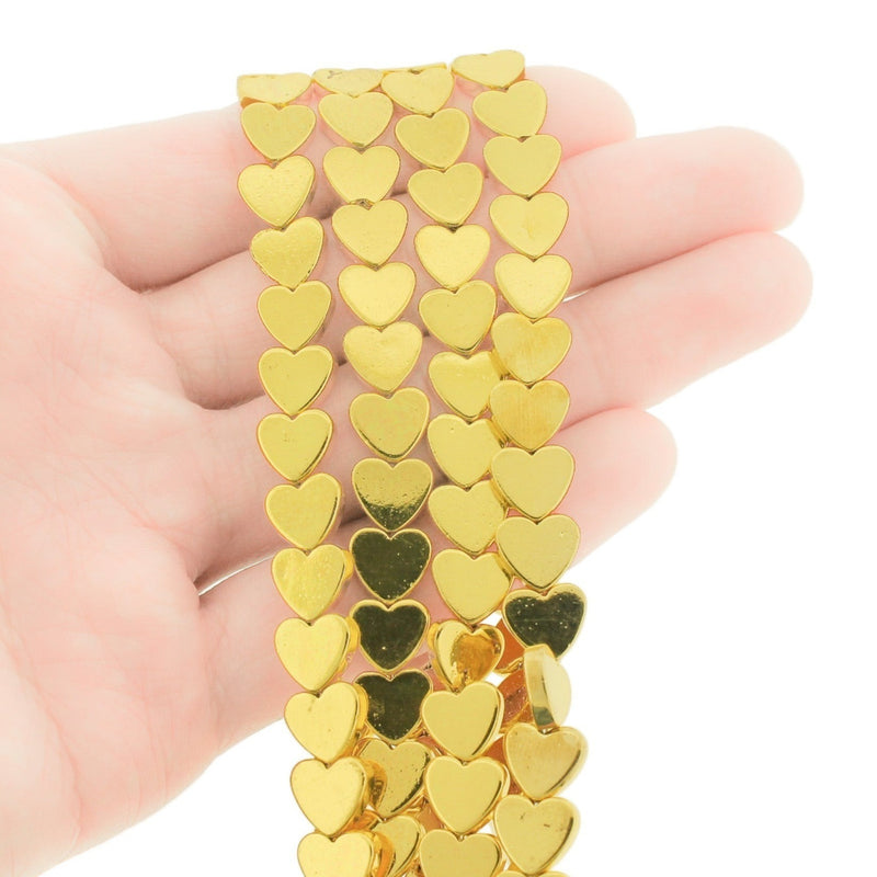 Heart Hematite Beads 9mm - Metallic Gold - 1 Strand 55 Beads - BD1040