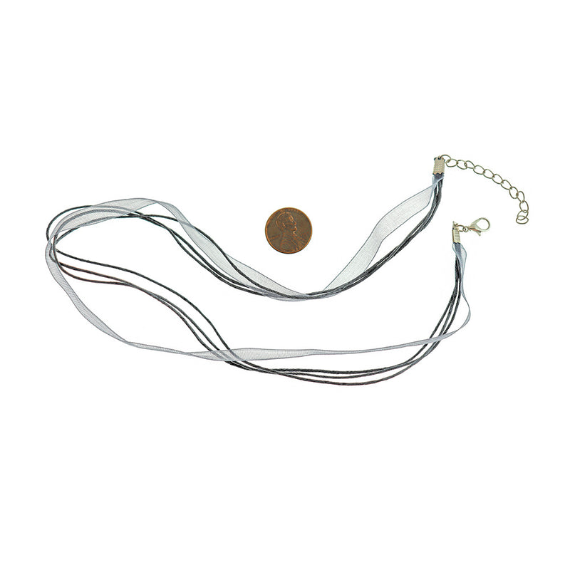Grey Organza Ribbon Necklaces 17" Plus Extender - 6mm - 10 Necklaces - N169