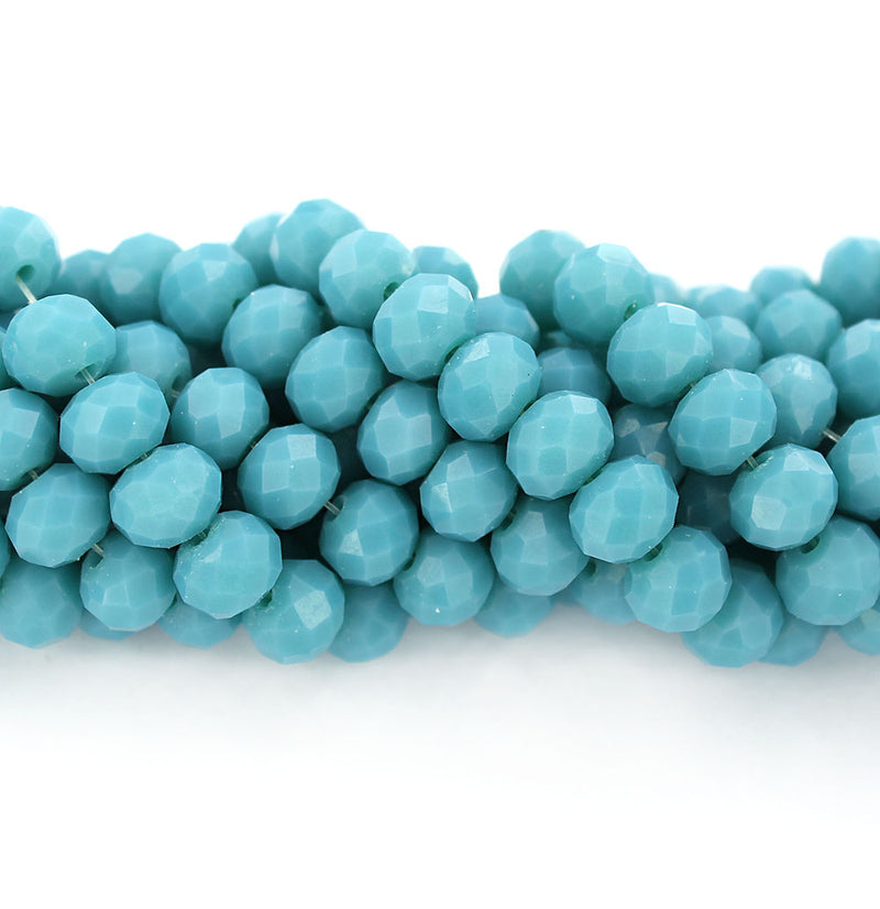 Faceted Glass Beads 8mm x 6mm - Turquoise Blue - 1 Strand 71 Beads - BD1657