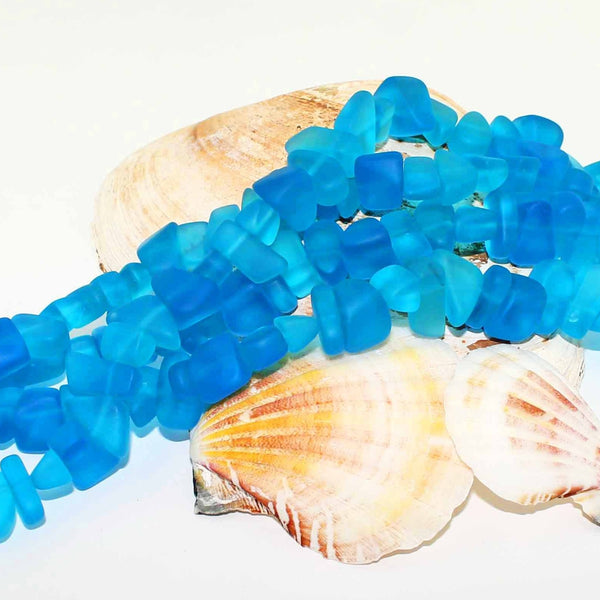 Nugget Cultured Sea Glass Beads 9mm x 4mm - Pacific Blue - 1 Strand 45 Beads - U118