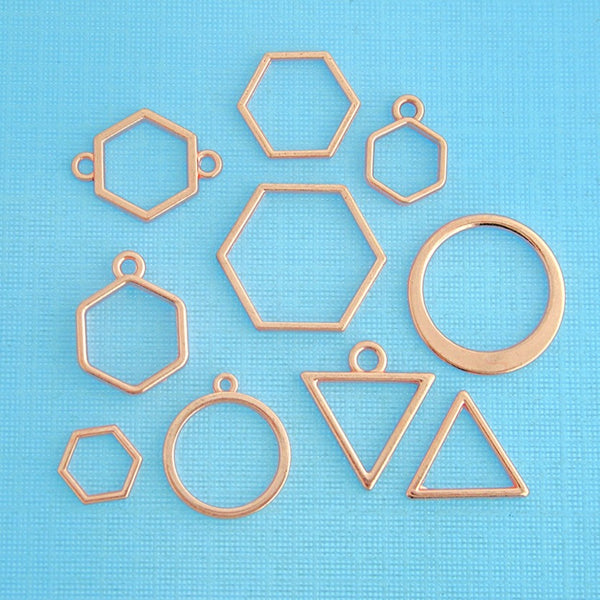 Geometric Charm Collection Rose Gold Tone 10 Different Charms - COL163H