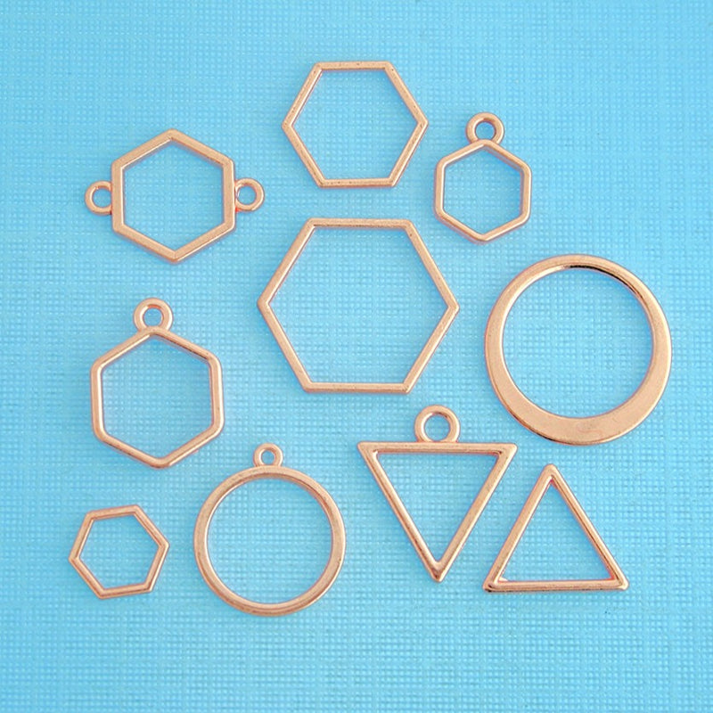 Geometric Charm Collection Rose Gold Tone 10 Different Charms - COL163