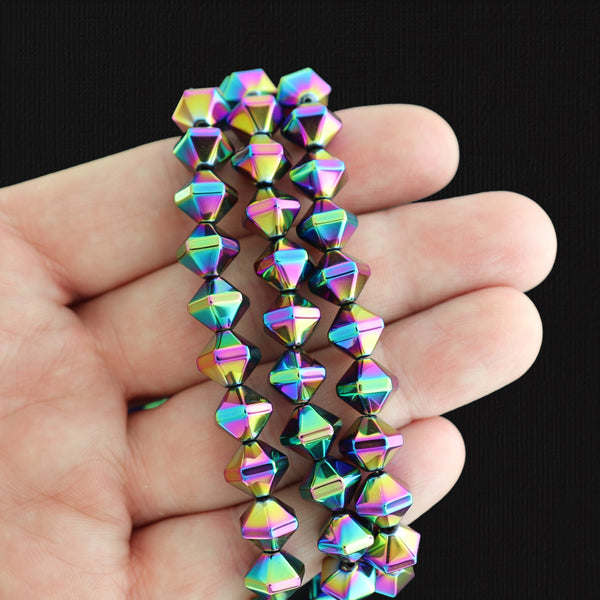 Faceted Bicone Synthetic Hematite Beads 10mm x 8mm - Electroplated Rainbow - 1 Strand 49 Beads - BD279