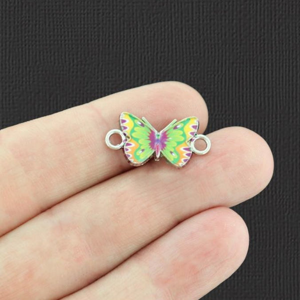 4 Rainbow Butterfly Connector Silver Tone Enamel Charms - E997