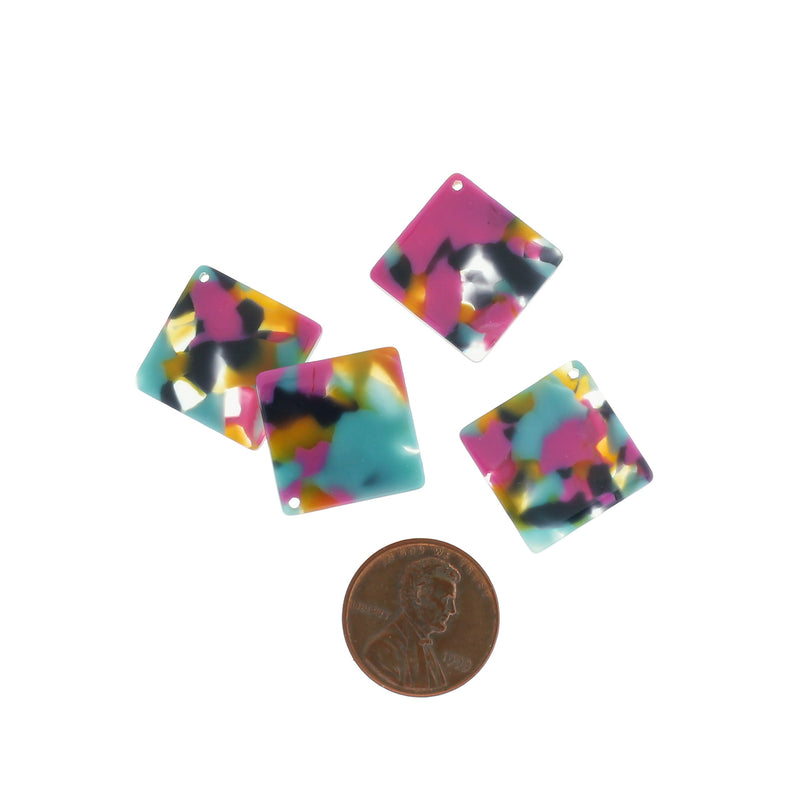 4 Multicolored Marble Resin Charms 2 Sided - K534