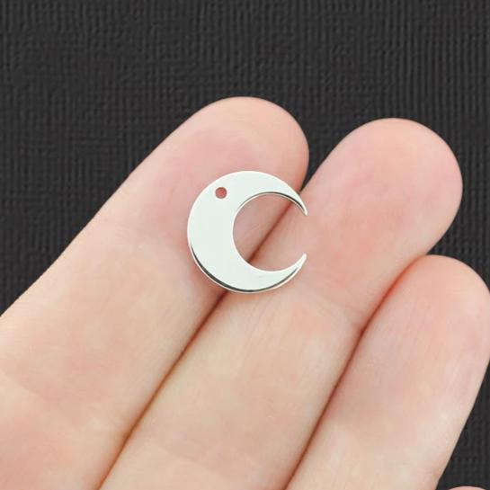 2 Crescent Moon Silver Tone Brass Charms 2 Sided - BR128