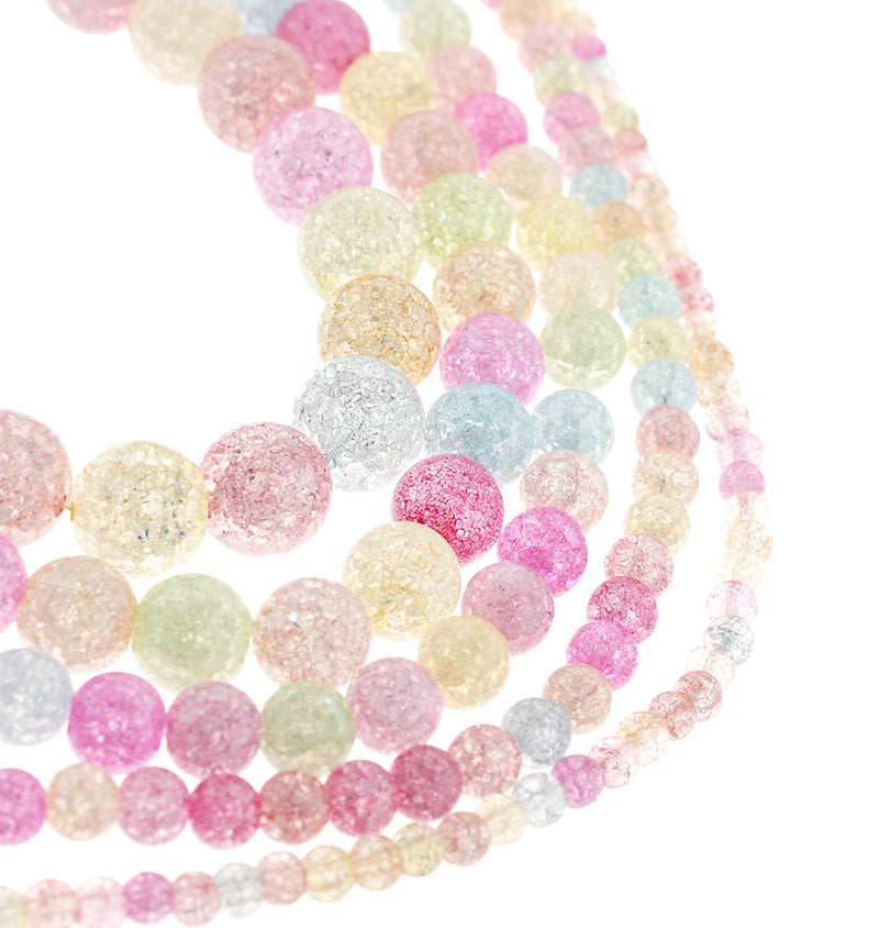 Perles de quartz craquelé rondes 4mm -12mm - Choisissez votre taille - Couleurs de bonbons pastel - 1 brin complet de 15,5" - BD1845