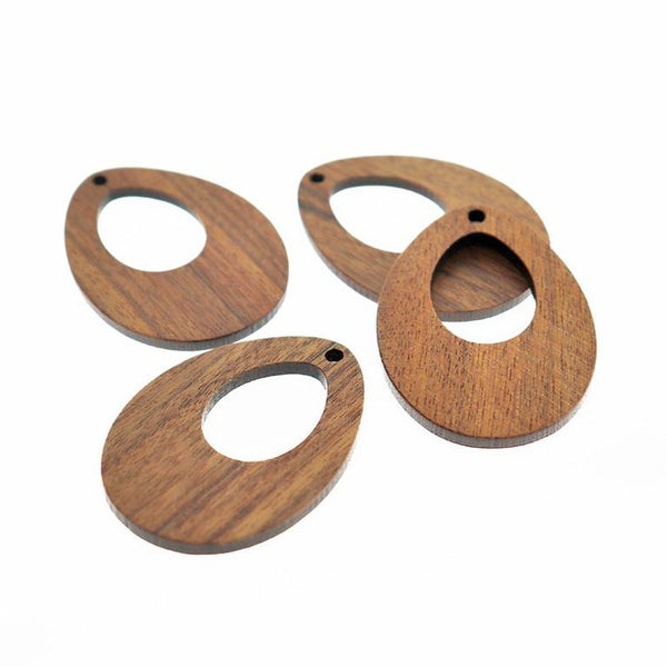 2 Breloques Modernes Ouvertes Ovales en Bois Foncé Naturel 38mm - WP160