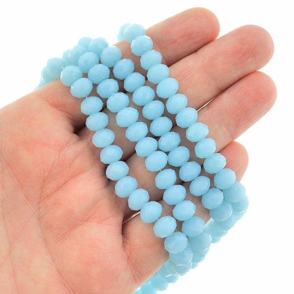 Faceted Glass Beads 8mm x 6mm - Baby Blue - 1 Strand 71 Beads - BD1996